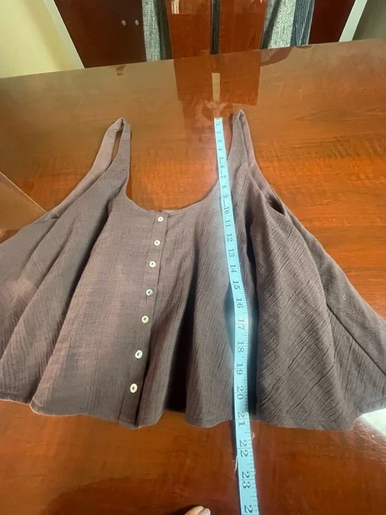 ZARA XXL Brown Textured Cotton Crop Tank Top Button Front Flowy Boho Cottagecore - Picture 6 of 8
